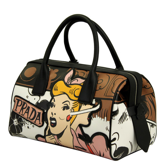 Prada Comic Print Leather 2WAY Hand Shoulder Bag Brown Pink - Picture 2 of 10